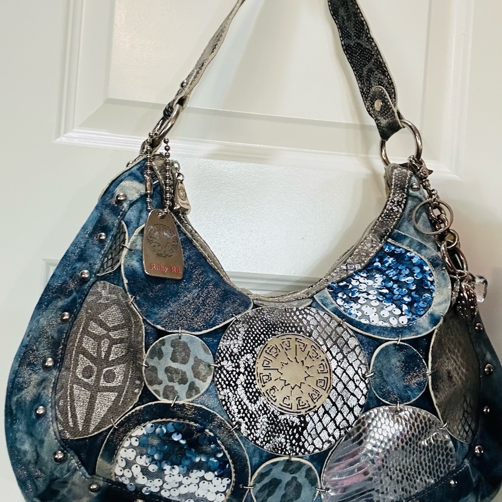 Vintage Ruby Red denim tote